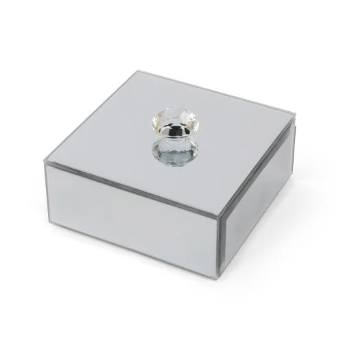 Pretty Chique Square Crystal Top Mirror Box Silver Multipurpose Storage ...